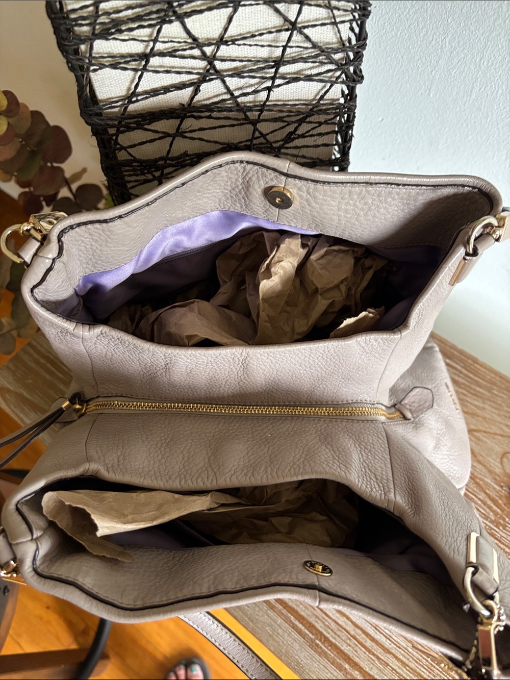 Coach Pebbled Leather Shoulder Bag in Light Taupe Gray - Picture 2 of 7